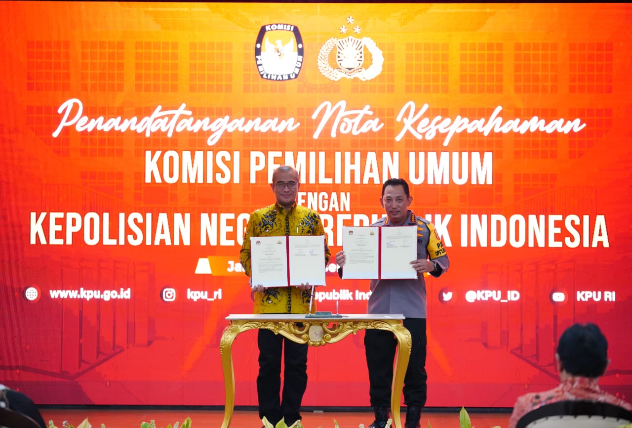Penandatanganan MoU antara KPU dan Polri, Kamis (29/12/2022) di Kantor KPU RI, Menteng, Jakarta Pusat