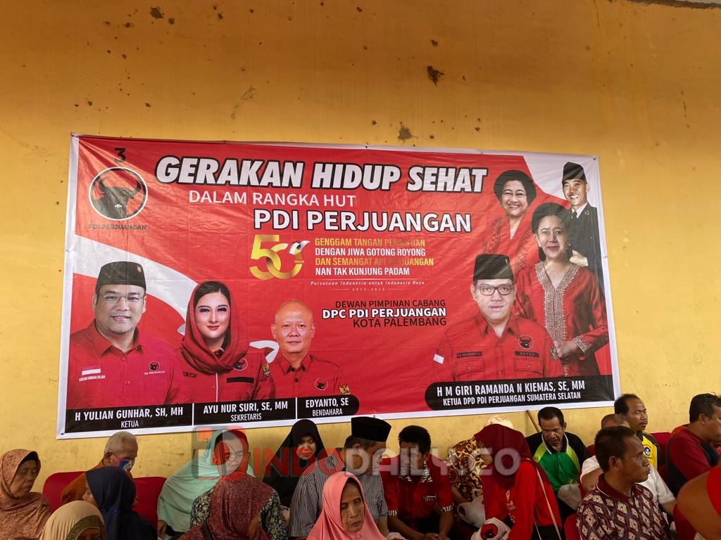Gerakan Hidup Sehat, puncak acara HUT ke-50 PDIP, Senin (23/1/2023) di pelataran Pasar Ikan Modern di Jalan Seduduk Putih, Kelurahan 8 Ilir, Kecamatan Ilir Timur III, Palembang