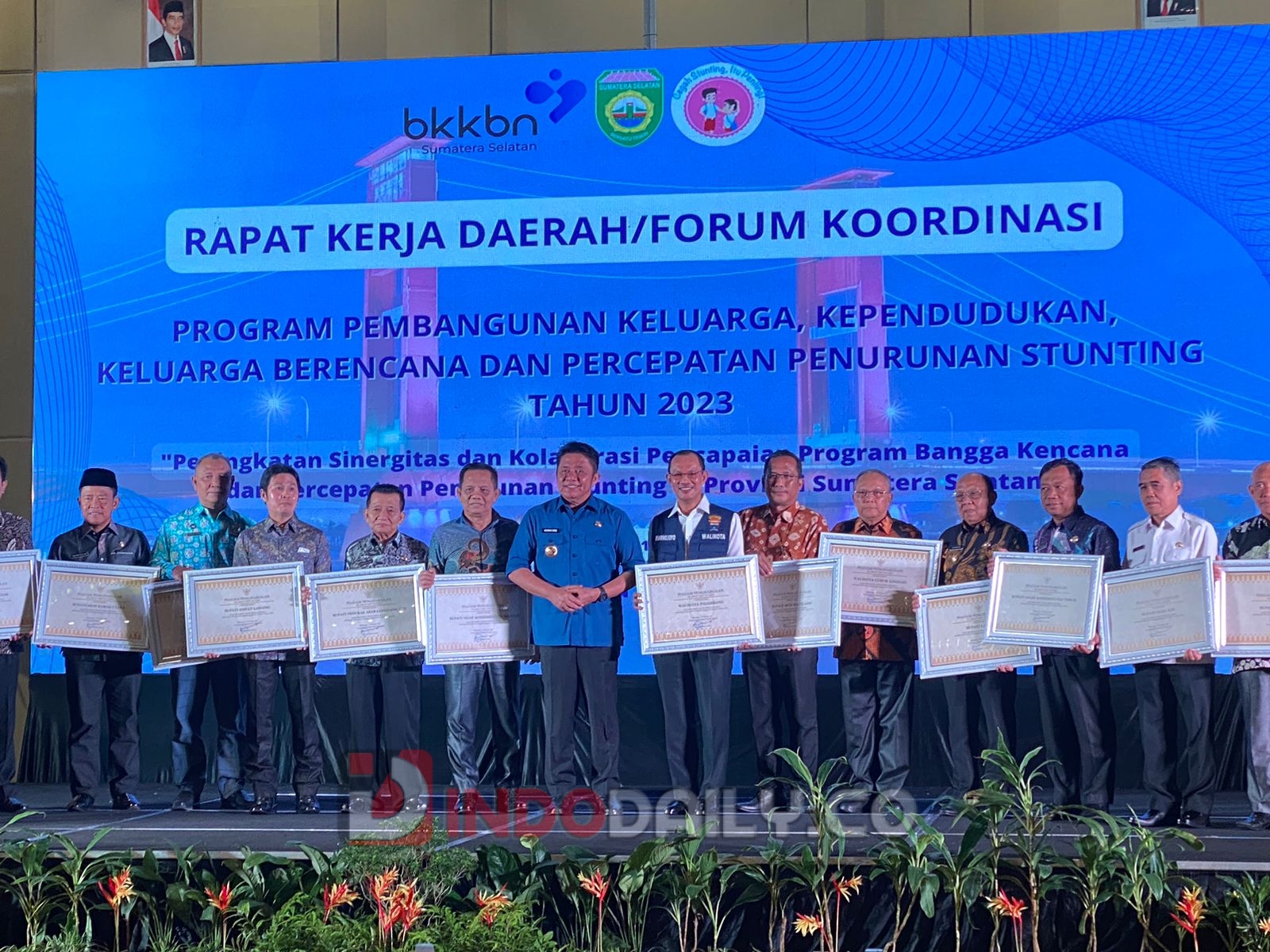 apat kerja daerah/forum koordinasi program pembangunan keluarga, kependudukan, keluarga berencana dan percepatan penurunan Stunting Tingkat Provinsi Sumatera Selatan Tahun 2023 di Ballroom Hotel Novotel, Rabu (15/2/2023).