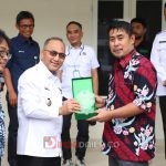 Pj Bupati Musi Banyuasin Drs H Apriyadi didampingi jajaran Pemkab Muba menyambut kedatangan, Direktur Advokasi dan Kerjasama Desa dan Perdesaan Kementerian Desa, Pembangunan Daerah Tertinggal dan Transmigrasi Republik Indonesia M Fachri S STPi Msi