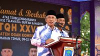 Bupati OKI H Iskandar SE saat sambutan pada Pembukaan Seleksi Tilawatil Quran dan Hadist (STQH) ke-27, Kamis (9/3/2023)