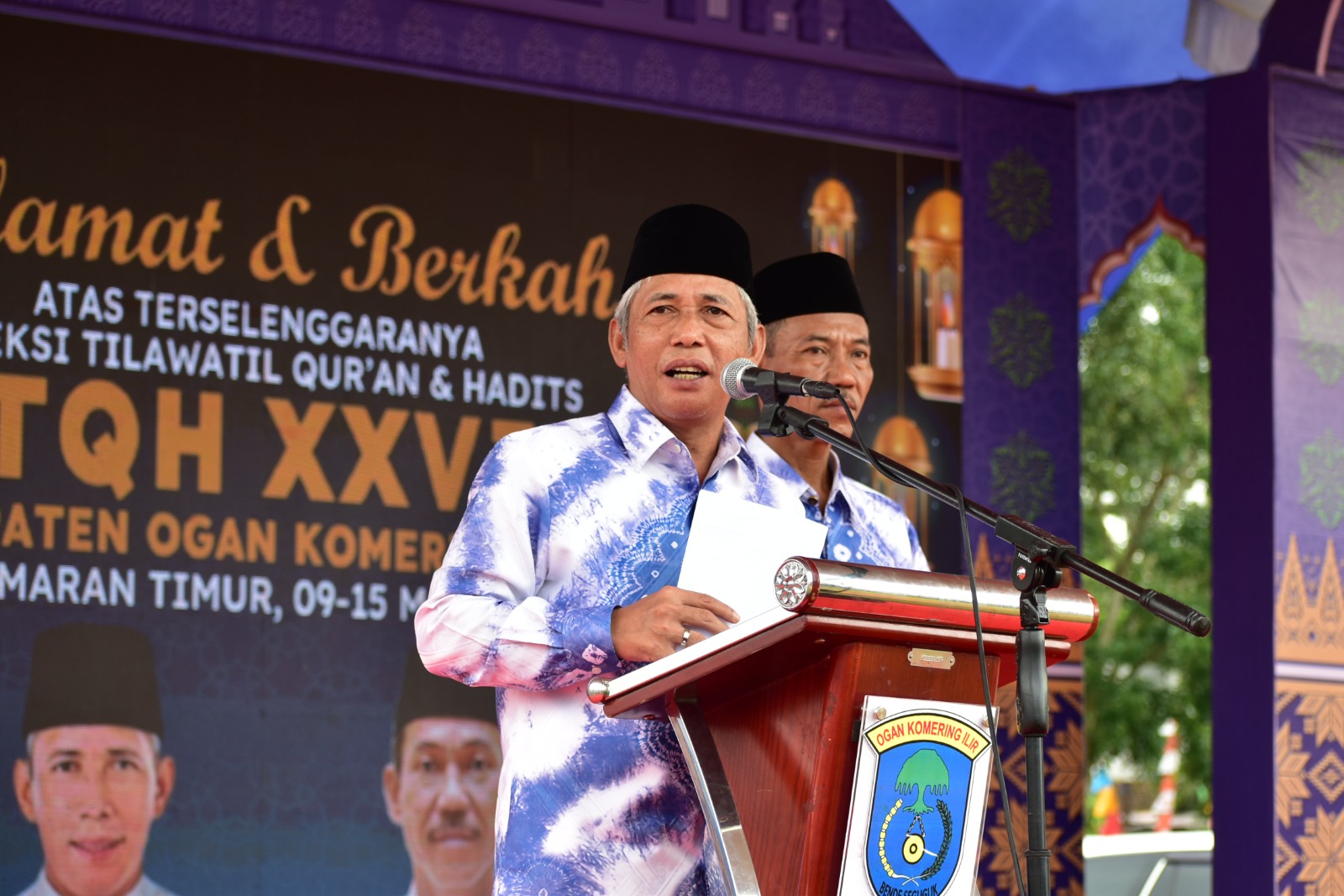 Bupati OKI H Iskandar SE saat sambutan pada Pembukaan Seleksi Tilawatil Quran dan Hadist (STQH) ke-27, Kamis (9/3/2023)