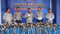 Satlantas Polres Muba saat pemusnahan knalpot brong hasil sitaan, Selasa (14/3/2023)