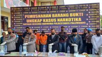 Pemusnahan barang bukti kasus narkoba di Polrestabes Palembang, Rabu (15/3/2023)