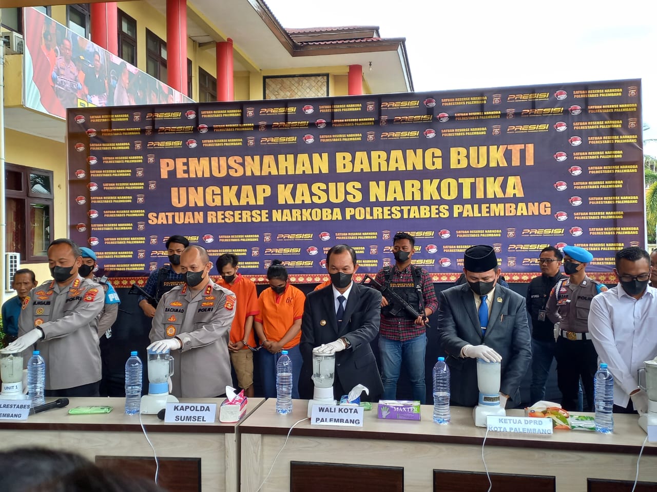 Pemusnahan barang bukti kasus narkoba di Polrestabes Palembang, Rabu (15/3/2023)