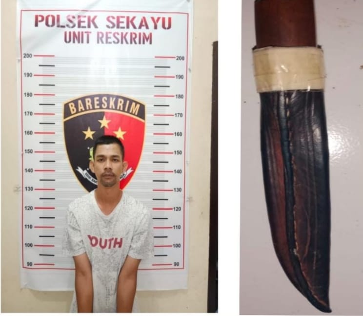 YY (37) berserta alat bukti senjata tajam saat diamankan Polres Muba