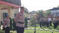 Kapolres Muba Akbp Siswandi Sik SH MH memimpin apel pagi di halaman Mapolres Muba