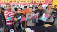 Unit Reskrim Polrestabes Palembang saat menggelar konferensi pers