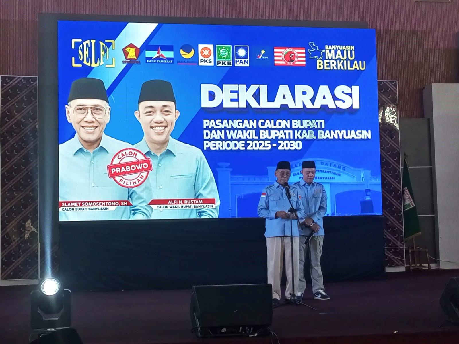 Deklarasi Slamet Somosentono-Alfi N Rustam memenangkan Pilkada Banyuasin 2024 (Indodaily.co)
